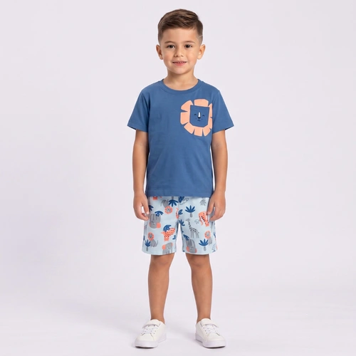 Conjunto Infantil Menino Camiseta E Bermuda Leão Rovi Kids