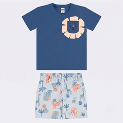 Conjunto Infantil Menino Camiseta E Bermuda Leão Rovi Kids
