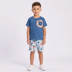 Conjunto Infantil Menino Camiseta E Bermuda Leão Rovi Kids
