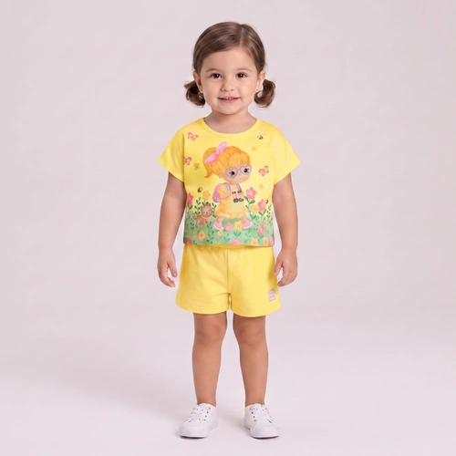 Conjunto Infantil Menina Blusa Estampada E Shorts Rovi Kids