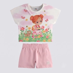 Conjunto Infantil Menina Blusa Estampada E Shorts Rovi Kids