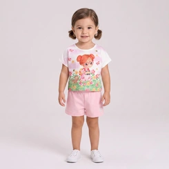Conjunto Infantil Menina Blusa Estampada E Shorts Rovi Kids