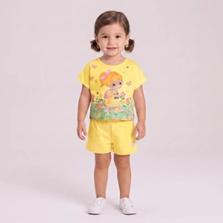 Conjunto Infantil Menina Blusa Estampada E Shorts Rovi Kids