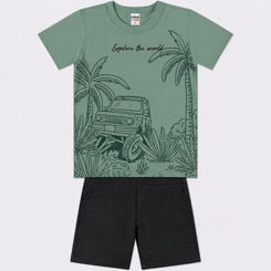 Conjunto Infantil Menino Camiseta E Bermuda Jipe Rovi Kids