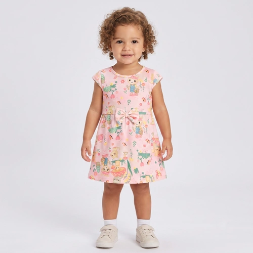 Vestido Infantil Menina Estampado Gatinhas Rovi Kids
