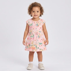 Vestido Infantil Menina Estampado Gatinhas Rovi Kids