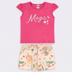 Conjunto Infantil Menina Blusa E Shorts Estampados Rovi Kids