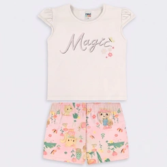 Conjunto Infantil Menina Blusa E Shorts Estampados Rovi Kids