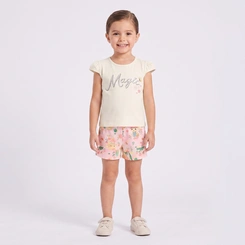 Conjunto Infantil Menina Blusa E Shorts Estampados Rovi Kids