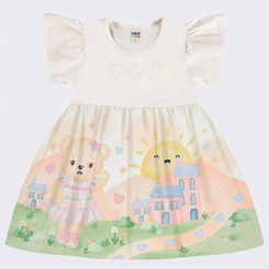 Vestido Infantil Menina Estampado Ursinha Rovi Kids