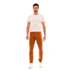 Calça Masculina Skinny Em Sarja Bege Prs