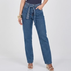 Calça Jeans Feminina Reta Com Faixa Max Denim