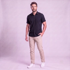 Camisa Masculina Social Manga Curta Com Bolso Mac Giant