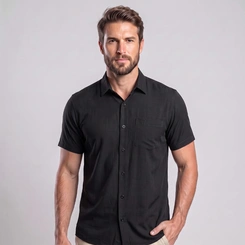 Camisa Masculina Social Manga Curta Com Bolso Mac Giant