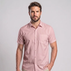 Camisa Masculina Social Manga Curta Com Bolso Mac Giant