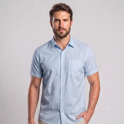 Camisa Masculina Social Manga Curta Com Bolso Mac Giant