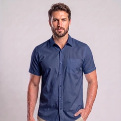 Camisa Masculina Social Manga Curta Com Bolso Mac Giant