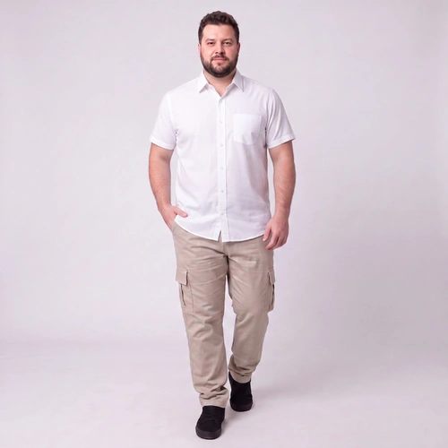 Camisa Masculina Social Plus Size Manga Curta Com Bolso Mac Giant