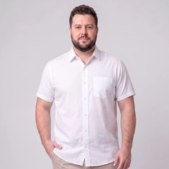 Camisa Masculina Social Plus Size Manga Curta Com Bolso Mac Giant