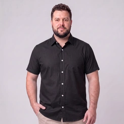 Camisa Masculina Social Plus Size Manga Curta Com Bolso Mac Giant