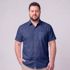 Camisa Masculina Social Plus Size Manga Curta Com Bolso Mac Giant