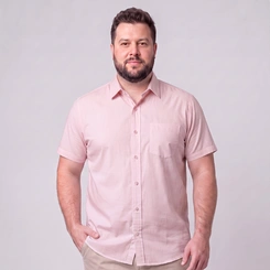 Camisa Masculina Social Plus Size Manga Curta Com Bolso Mac Giant