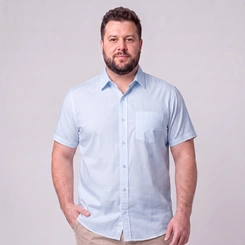 Camisa Masculina Social Plus Size Manga Curta Com Bolso Mac Giant