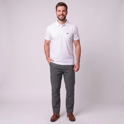 Camisa Polo Masculina Manga Curta Com Bolso Básica Mac Giant