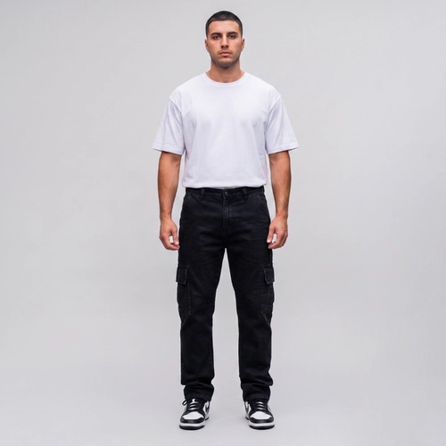 Calça Jeans Masculina Cargo Preta Kult