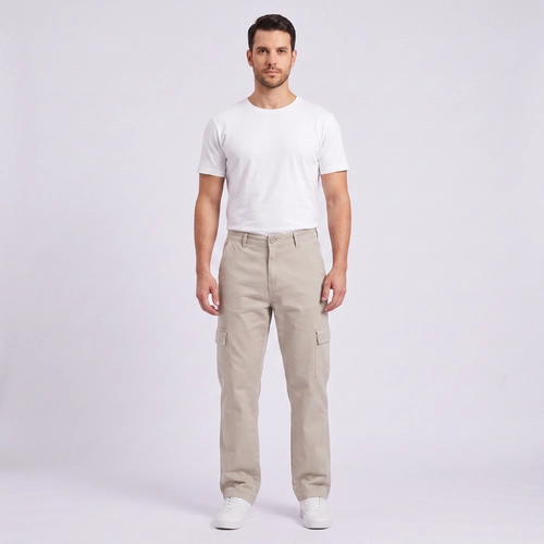 Calça Jeans Masculina Cargo Bege Kult