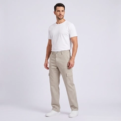 Calça Jeans Masculina Cargo Bege Kult