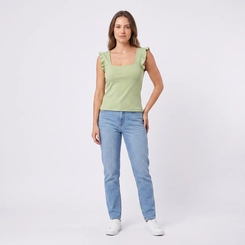 Blusa Feminina Canelada com Babados Lecimar