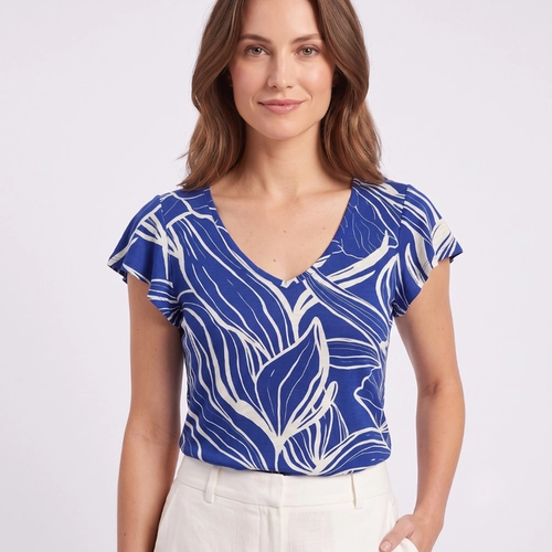Blusa Feminina Estampada Com Decote V Lecimar