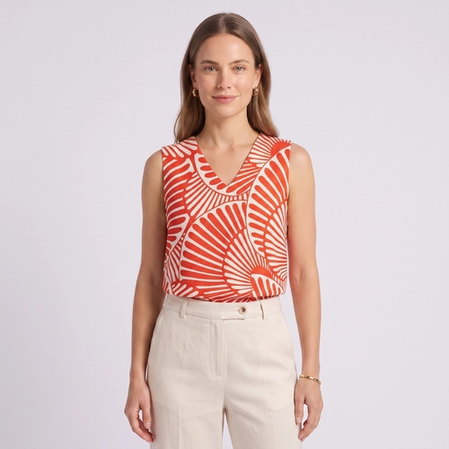 Blusa Feminina Estampada Sem Mangas com Decote V Lecimar
