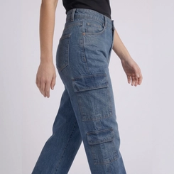 Calça Jeans Feminina Wide Leg Cargo Kult
