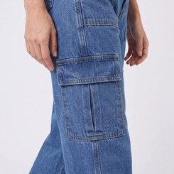 Calça Jeans Feminina Wide Leg Cargo Kult