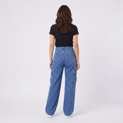 Calça Jeans Feminina Wide Leg Cargo Kult
