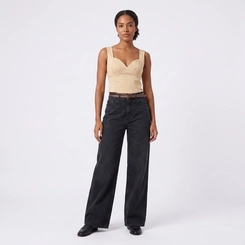 Calça Jeans Feminina Wide Leg Com Cinto Kult
