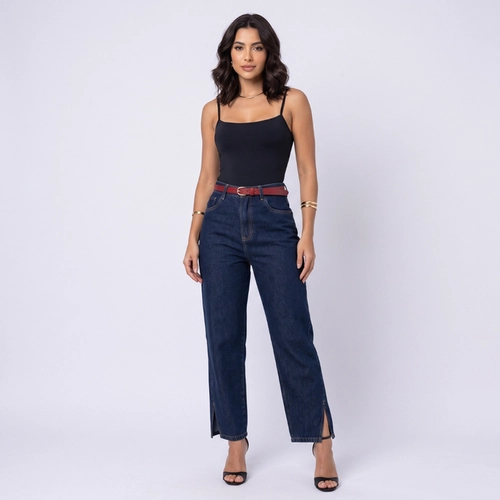 Calça Jeans Feminina Reta Com Cinto Kult