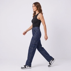 Calça Jeans Feminina Wide Leg Cargo Kult