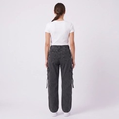 Calça Jeans Feminina Wide Leg Cargo Preta Kult