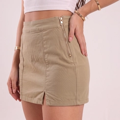 Short Saia Feminino Jeans Cintura Alta Com Zíper Lateral Monjua