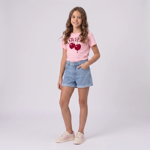Shorts Jeans Feminino Juvenil Com Strass Revert