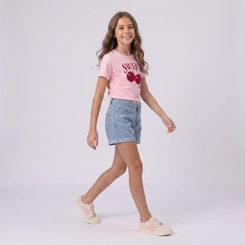 Shorts Jeans Feminino Juvenil Com Strass Revert