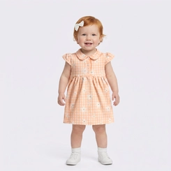 Vestido Infantil Menina Xadrez Floral Gola Boneca Manga Curta Upalôo