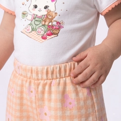 Conjunto Infantil Menina Blusa E Shorts Xadrez Floral Upalôo