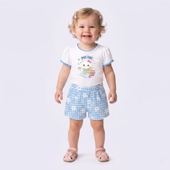 Conjunto Infantil Menina Blusa E Shorts Xadrez Floral Upalôo