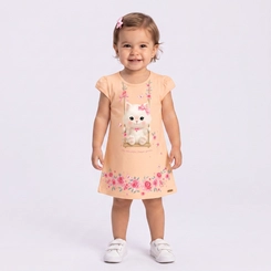Vestido Infantil Menina Estampado Gatinha Upalôo