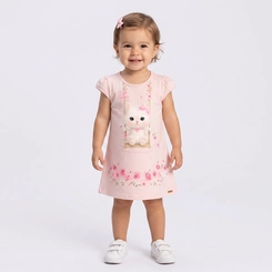 Vestido Infantil Menina Estampado Gatinha Upalôo