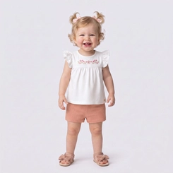 Conjunto Infantil Menina Shorts Canelado e Blusa Upalôo